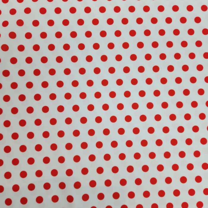 Licra Pacific Estampada lunar rojo fondo blanco 0,5cm